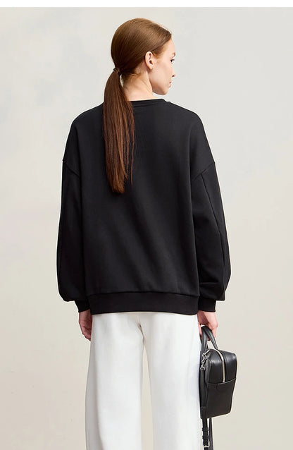 Damen-Rundhals-Sweatshirt Stickerei Kunstfell warm locker Winter
