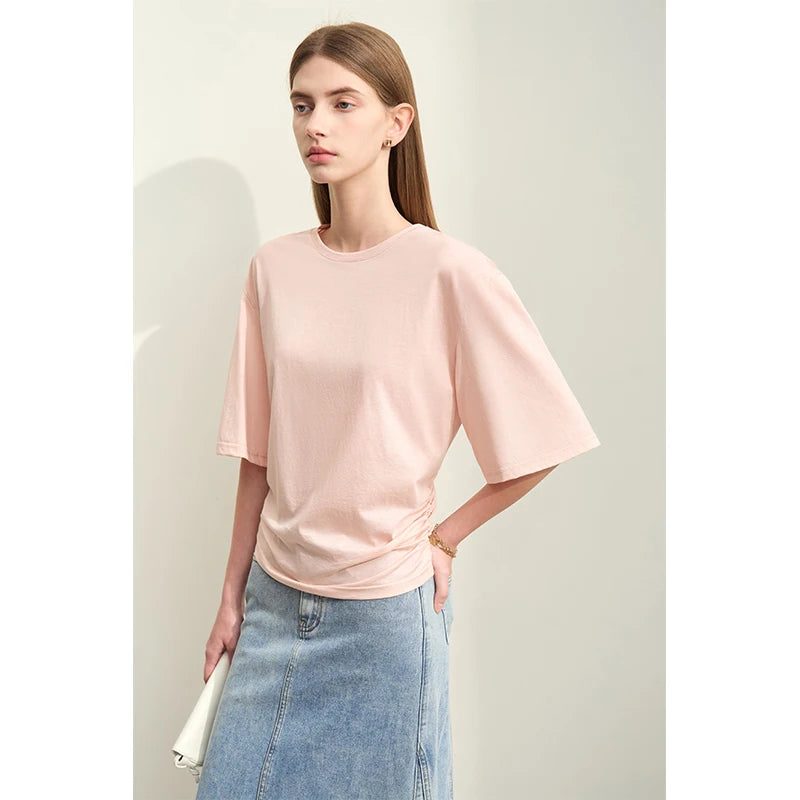 Damen T-Shirt im minimalistischen Stil aus leichtem elastischen Baumwollstoff