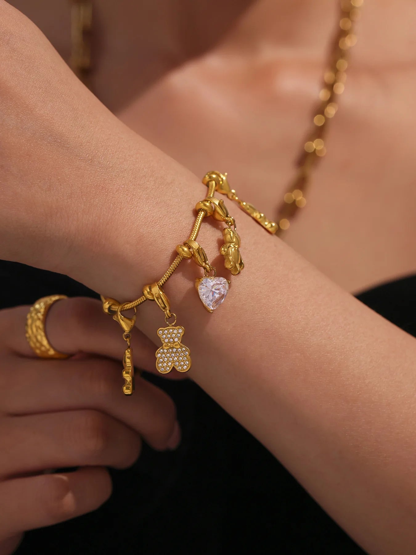Damen-Charm-Armband mit Bär-Anhänger und Zirkonia