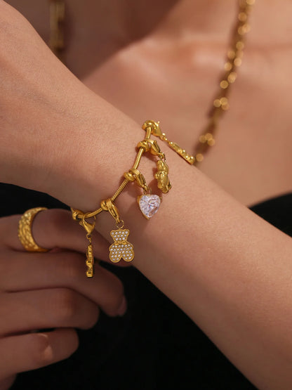 Damen-Charm-Armband mit Bär-Anhänger und Zirkonia