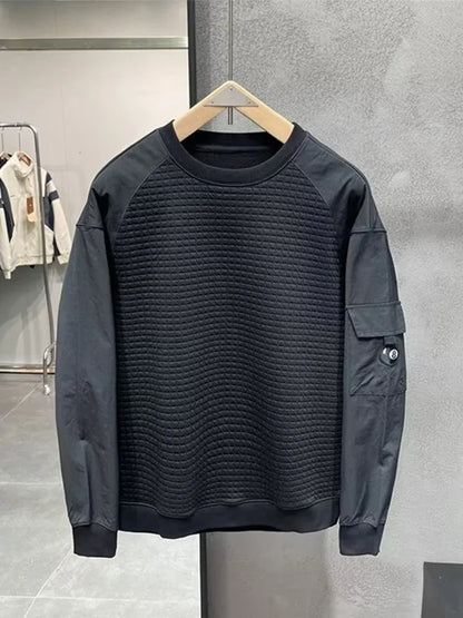 Herbst japanische Retro Waffel Sweatshirts für Männer Pullover Hoodieless Golf Wear 2024 Tasche Y2K Streetwear Baggy Crewneck Hoody
