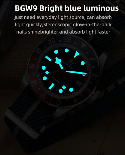 ADDIESDIVE TOP Men's Watches 20Bar Diving BGW9 Super Luminous AD2044 Swiss Ronda 515-24H GMT Watch Quartz Watch