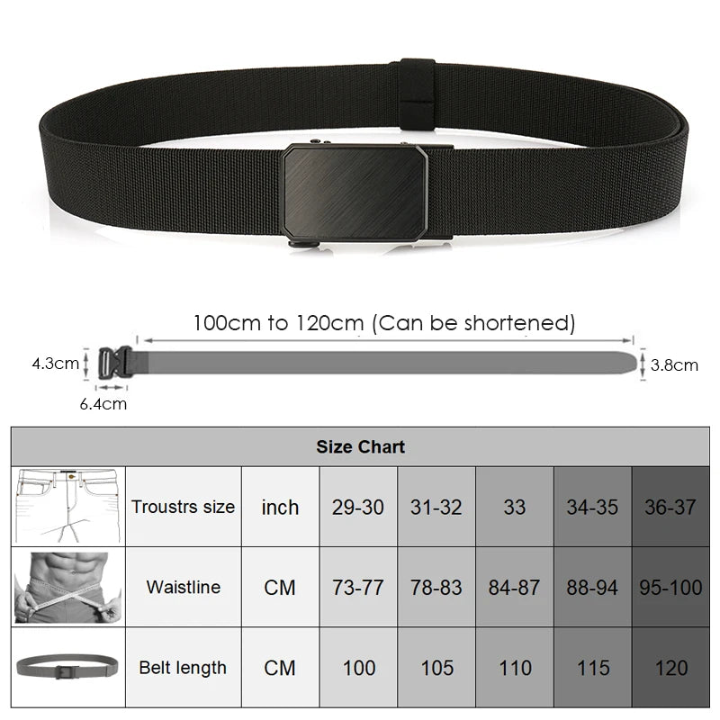 Herren-Gürtel Elastisch mit verstellbarer Passform und Automatische Schnalle aus Nylon 38 Mm Breite