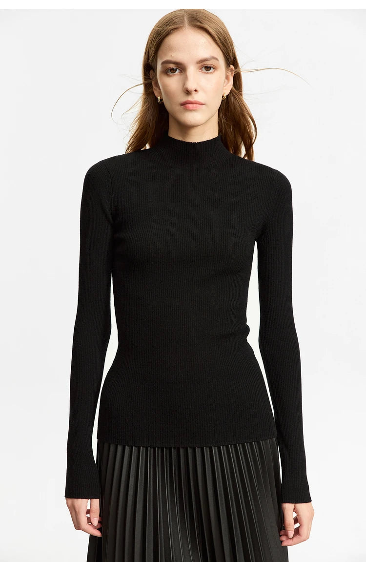 Damen-Rollkragenpullover 100 % Wolle Slim Fit elastisch Winter