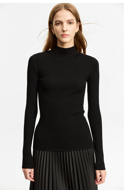 Damen-Rollkragenpullover 100 % Wolle Slim Fit elastisch Winter