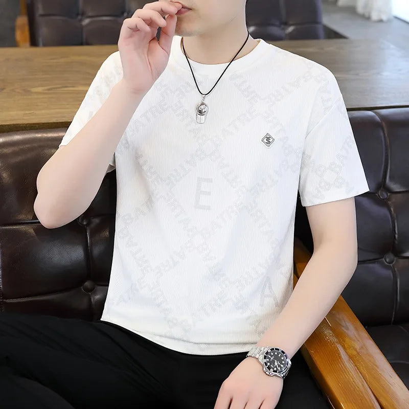 Herren T-Shirt mit Luxus Briefdruck und kurzem Ärmel im Business-Stil