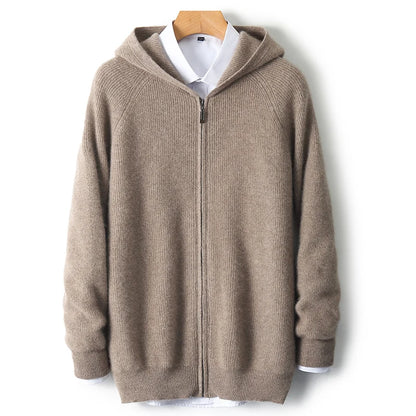 Herren Kapuze Strickjacke Woll jacke Herbst/Winter verdickt große 100% Merinowolle Pullover Reiß verschluss Casual Sportswear Mantel Tops