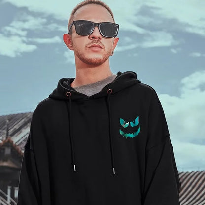 Herren Hoodie mit Graffiti-Teufel Druck im übergroßen Harajuku Stil