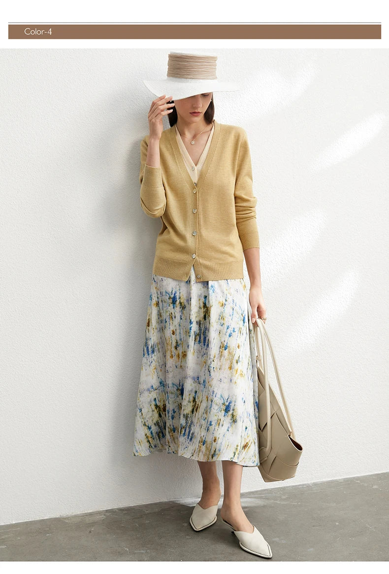 Damen-Strickjacke V-Ausschnitt dünn locker Patchwork Sommer