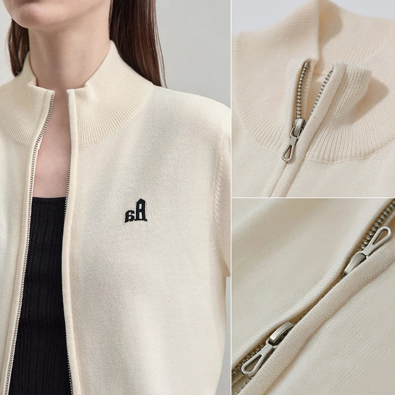 Damen-Rollkragen-Strickjacke kurz Reißverschluss Wolle Herbst-Winter