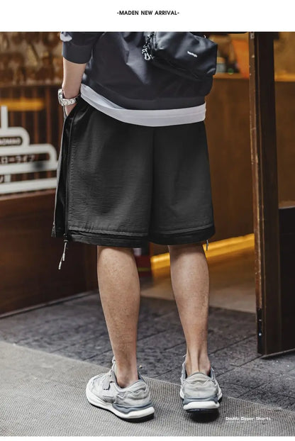 Herren Outdoor-Shorts mit doppelten Reißverschlüssen für Sommer-Laufsport