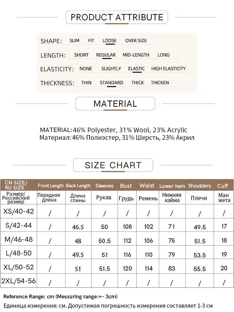 Material- und Größenangaben für Damen-Strickpullover