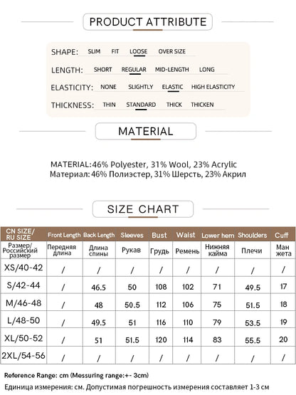 Material- und Größenangaben für Damen-Strickpullover