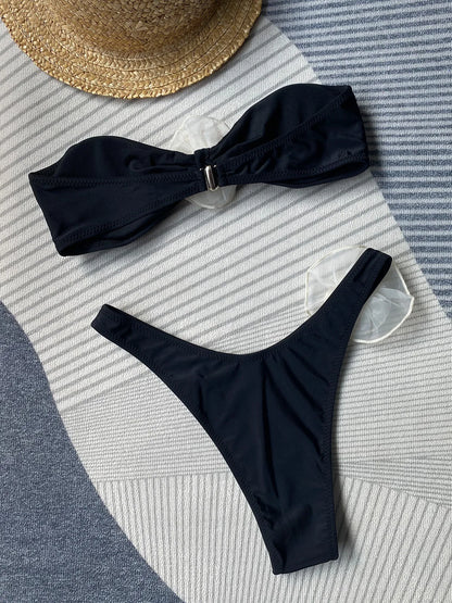 Sexy Bikini-Set mit Push-up-Effekt – Solide Badebekleidung für Damen am Strand oder Pool