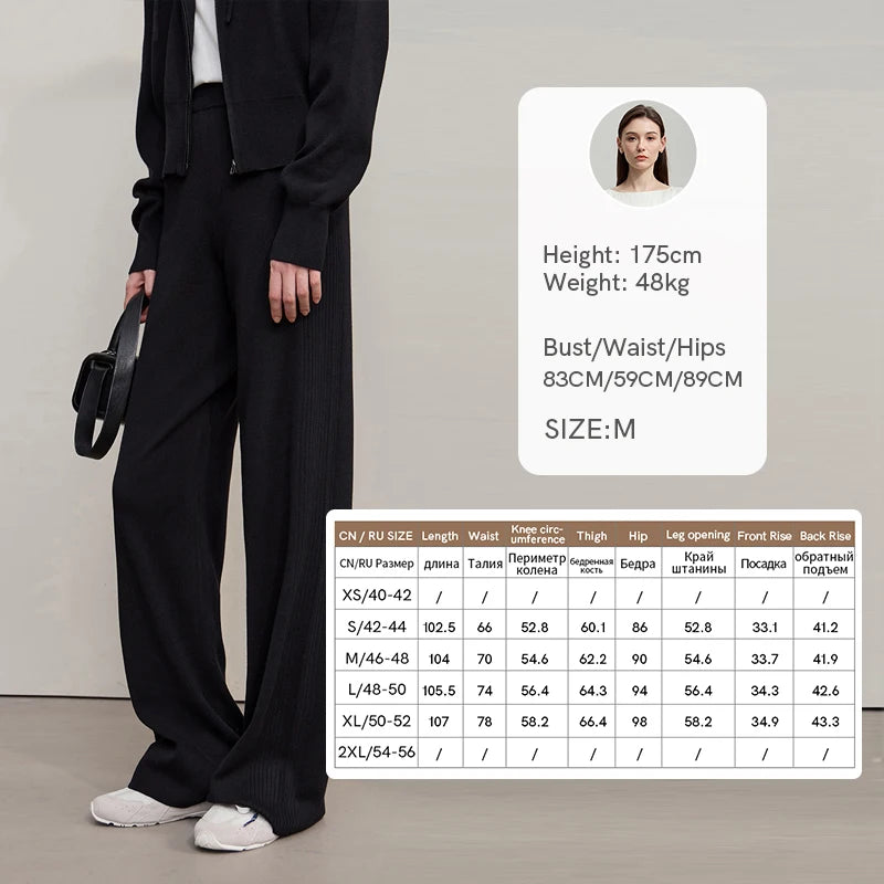 Damen-Strickjacke Kapuze Reißverschluss locker 2-teilig Set Herbst