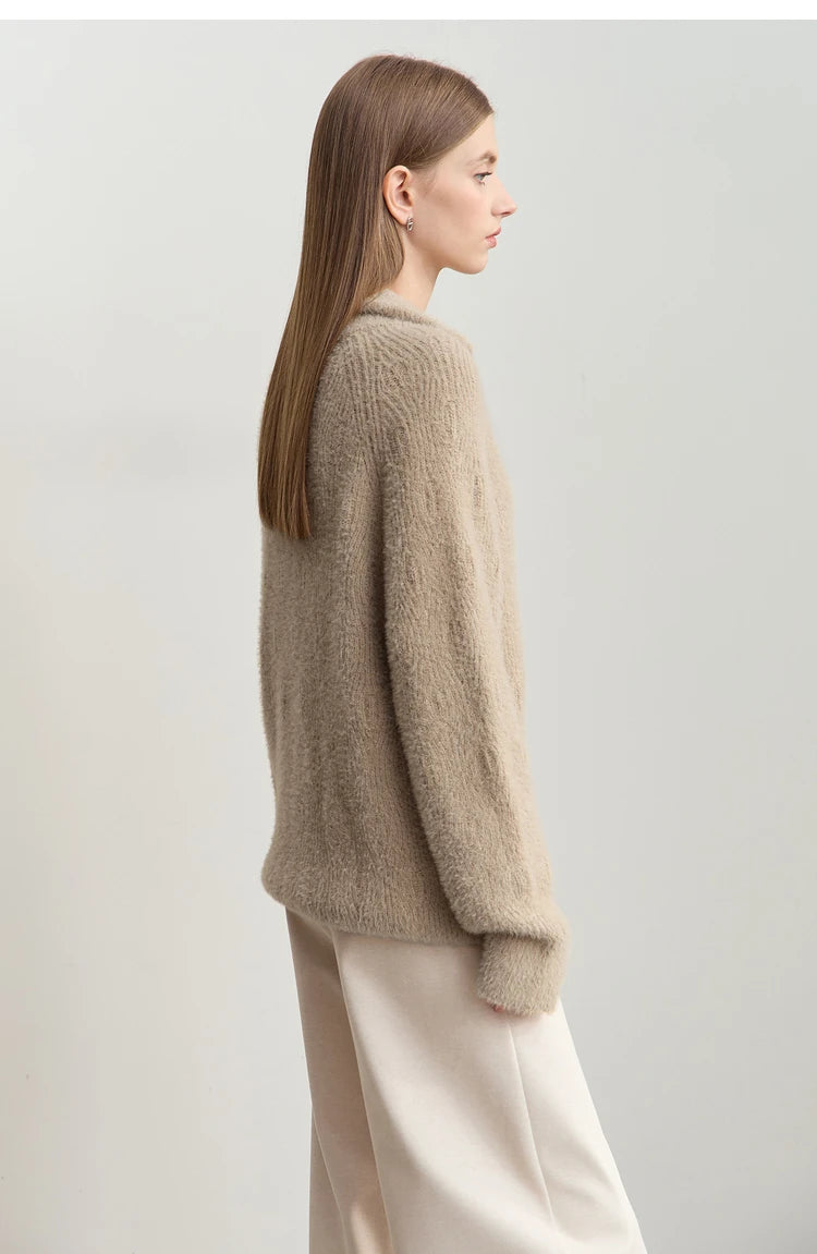 Damen-Rollkragenpullover Reißverschluss Nerz-Optik locker Winter