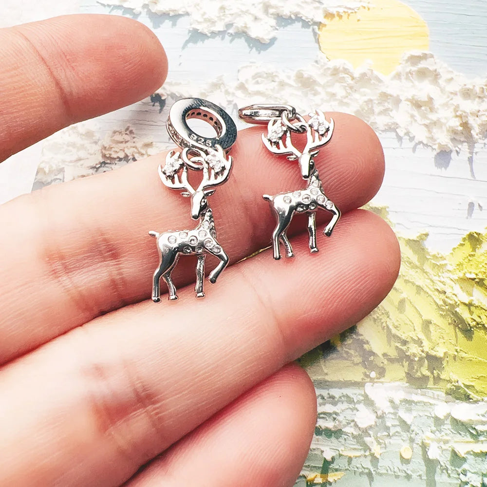 Damen-Charm-Anhänger Hirsch Elch Weihnachten Winter aus Sterlingsilber