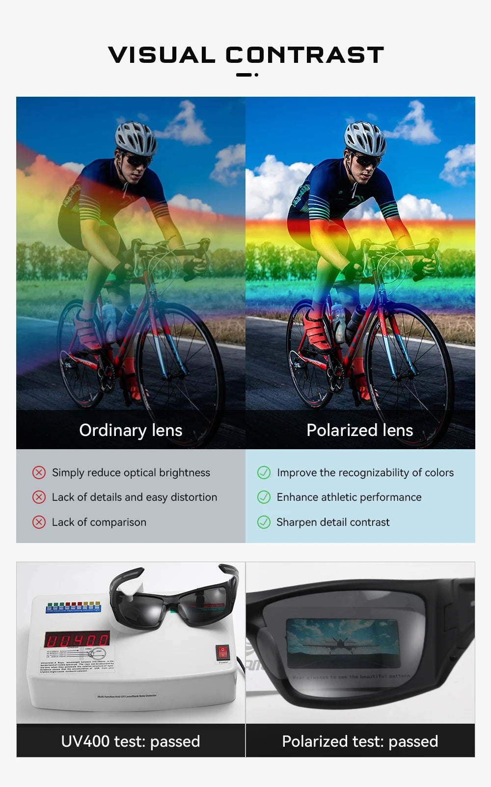 Sonnenbrille Radfahren TR90 polarisiert 1,2mm Glas Gummisteg Herren
