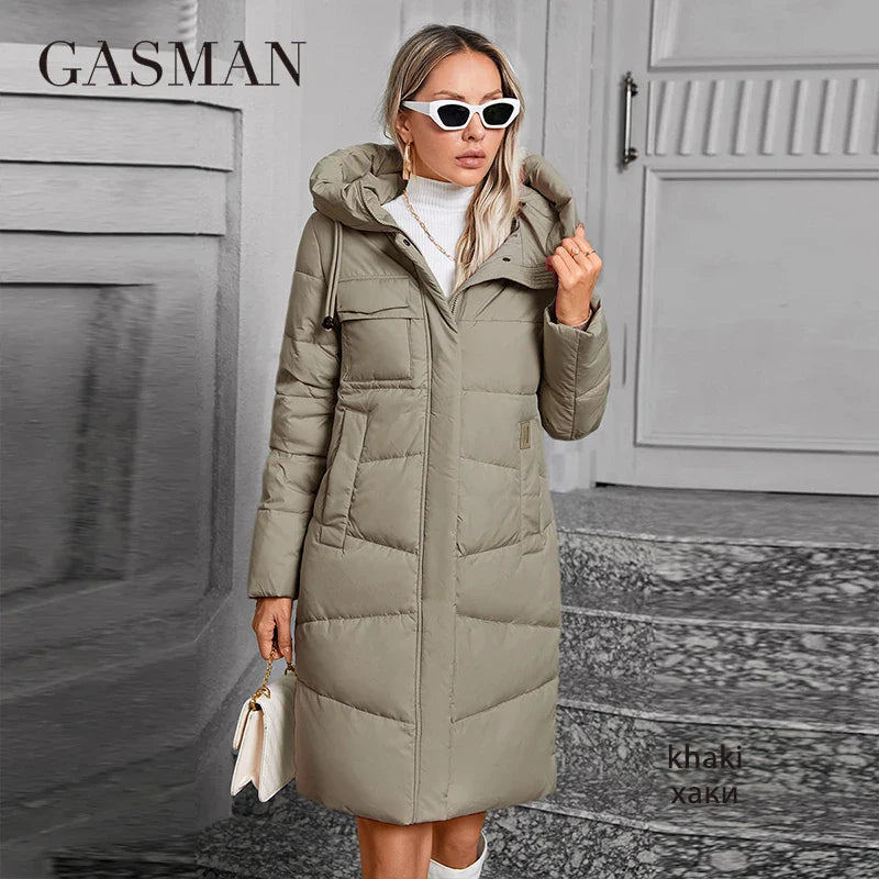 Lange Damen-Winterjacke mit großen Taschen – modischer, winddichter und warmer Parka