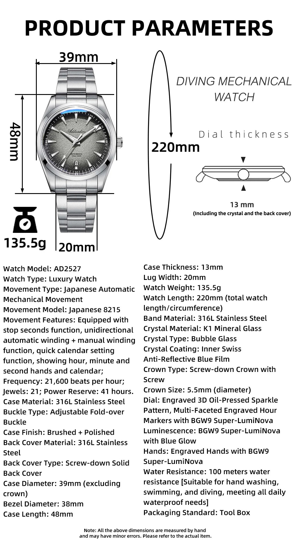 39mm Herren Automatikuhr BGW9 Ultra Leuchtzeiger Saphirglas 200m wasserdicht Edelstahl