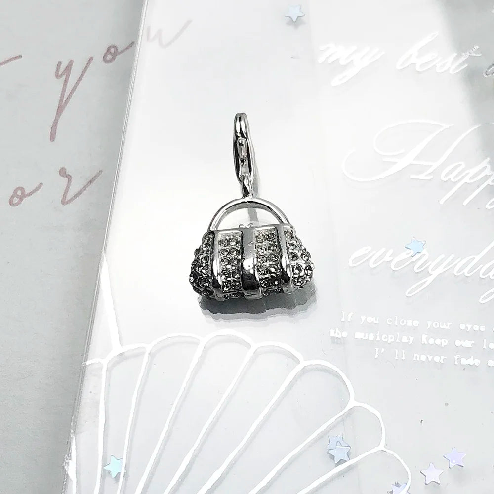 Damen-Charm-Anhänger Tasche weißer Stein elegant aus Sterlingsilber