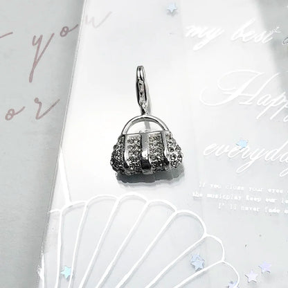 Damen-Charm-Anhänger Tasche weißer Stein elegant aus Sterlingsilber