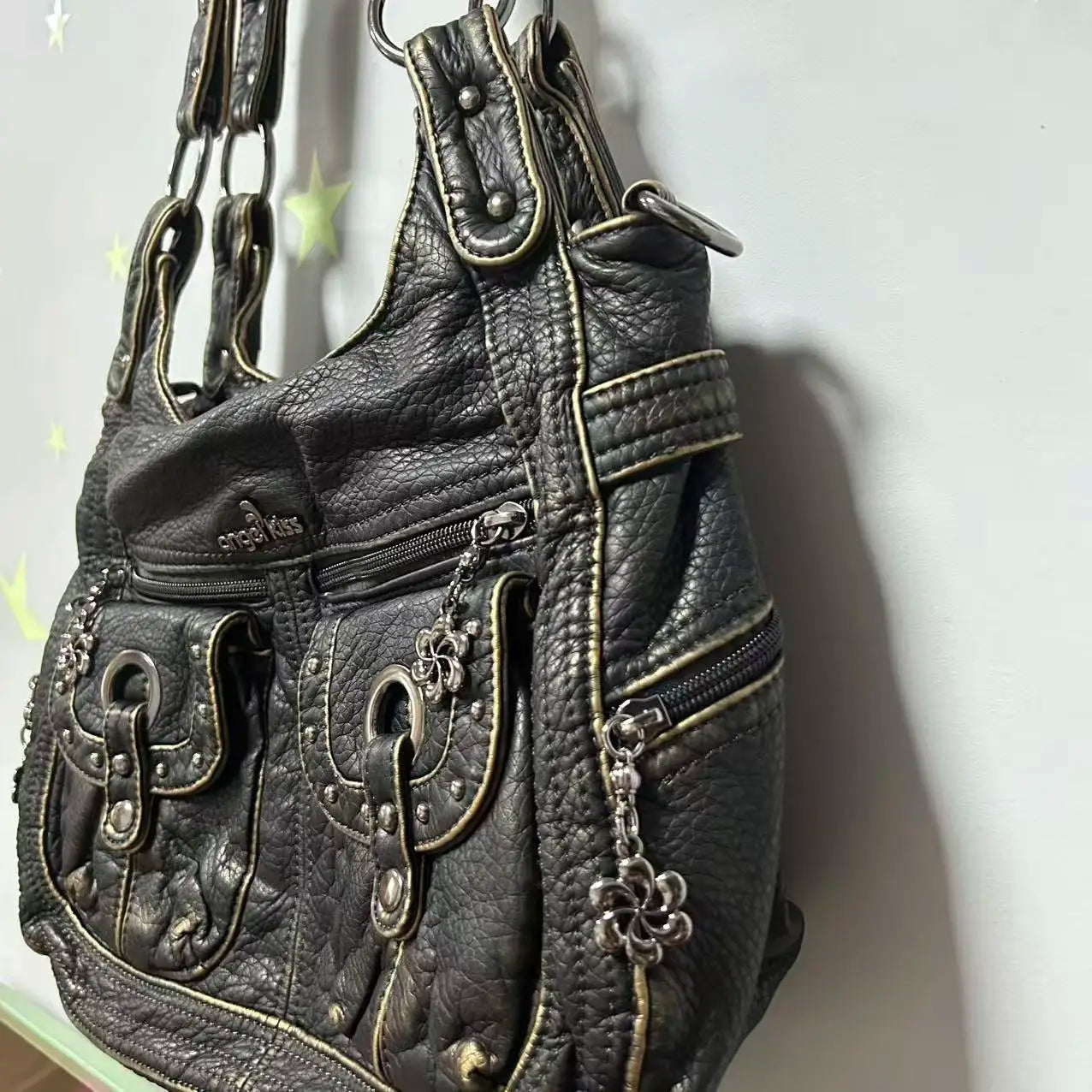Damen-Schultertasche aus PU Bronze Retro-Stil mit Topgriff und Smartphonefach große Kapazität