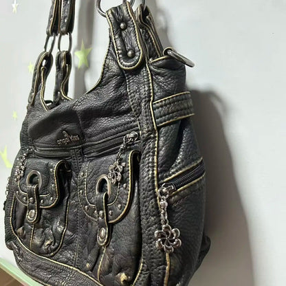 Damen-Schultertasche aus PU Bronze Retro-Stil mit Topgriff und Smartphonefach große Kapazität