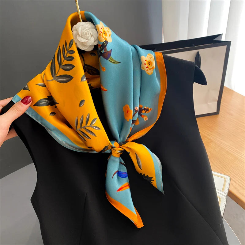 Damen Seidenschal quadratisch 70cm Halstuch Bandana Hijab Pashmina C