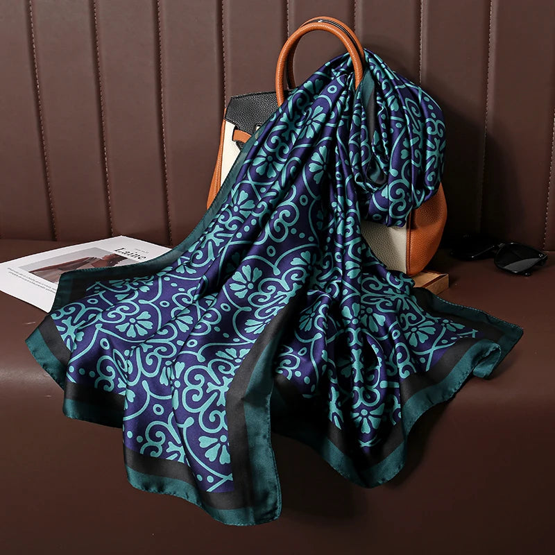 Damen Satin Seidenschal Hijab Sommer Sonnenschutz Strand Kopftuch Foulard