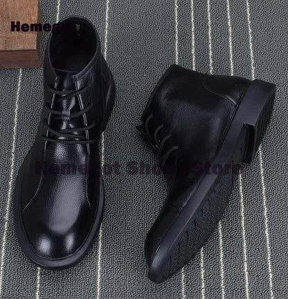 Men's Lace Up High Top Boots Soft Soled Soft Leather Breathable Durable Men's Leather Booties Cowhide Black Leather Men Shoes