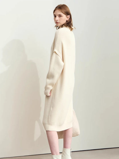 Elegantes Strick Midikleid Für Berufsfrauen Mit Bequemer Passform Und Kragen