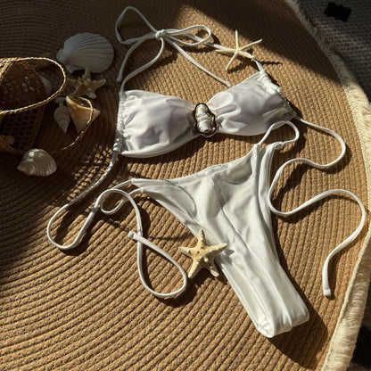 Dreiteiliges Damen-Bikini-Set in Pink mit brasilianischem Schnitt – ideal für Strand und Pool