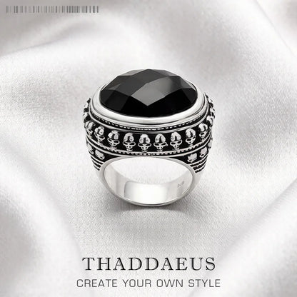Damen-Ring Totenkopf Skelett schwarz Cocktail aus Sterlingsilber