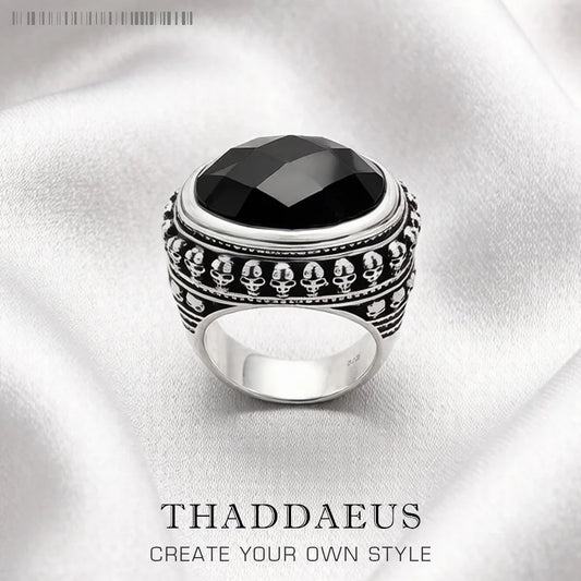 Damen-Ring Totenkopf Skelett schwarz Cocktail aus Sterlingsilber