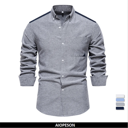 Herren Patchwork Hemd Aus Atmungsaktivem Oxford Stoff Für Den Langlebigen Look