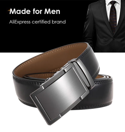 Herren-Gürtel aus Echtleder 35 mm Breite mit Silberner Automatik-Schnalle für Business und Alltag
