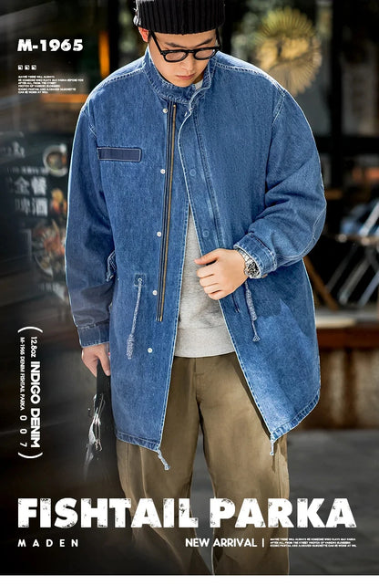 Retro M65 Denim Fischschwanz Trenchcoat – Stilvoller Lässiger Look