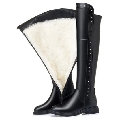 AIYUQI Womens Knee High Boots Winter 2025 New Genuine Leather Women Thigh High Boots Plus Size Wool Warm Women's High Boots