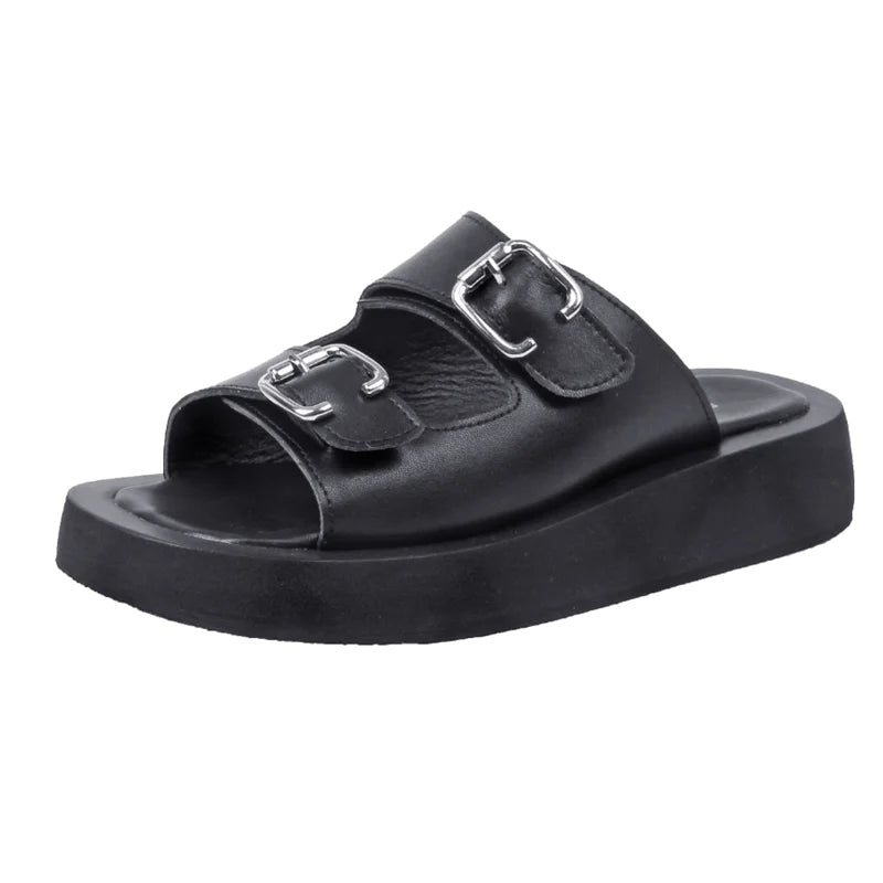 2025 frauen Hausschuhe Sommer Echtes Leder Rutschen Frauen Fashion Square taste Flache Sandalen Damen Outdoor Casual Flip-Flops