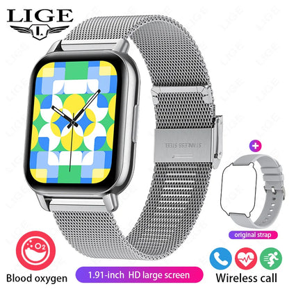 LIGE 2024 Neue Mode Smartwatch Männer 1,91 "HD Bildschirm Bluetooth Anruf Herzfrequenz Blutdruck Schlaf Überwachung Smart Uhr frauen