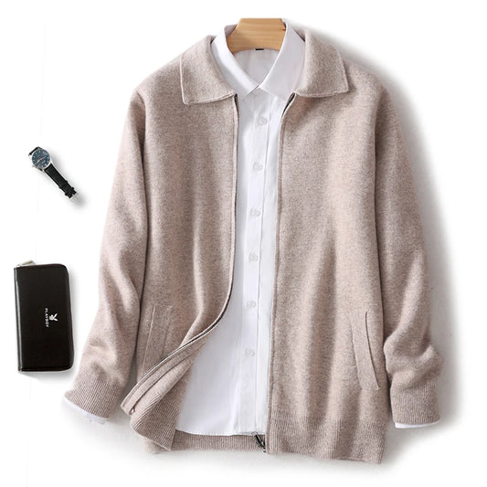 Herbst Winter 100% Hohe Qualität Wolle Strickjacke männer Revers Dicken Zipper Casual Pullover Große Größe Kaschmir Stricken Jacke Männer tops