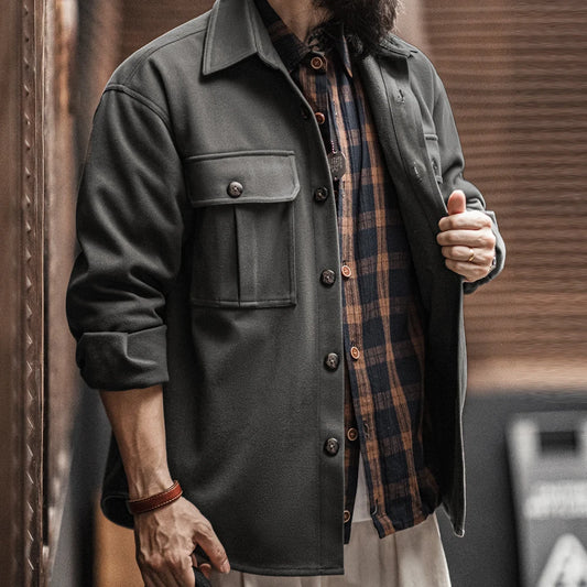 Herren Reversjacke Einfarbig Lockere Passform Taschen Schwerer Mantel