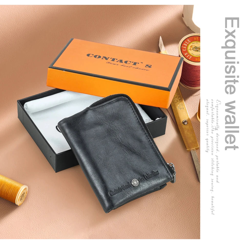 Herren Echtleder Geldbörse Retro Reißverschluss Münzfach RFID Damen Kartenetui Geschenk