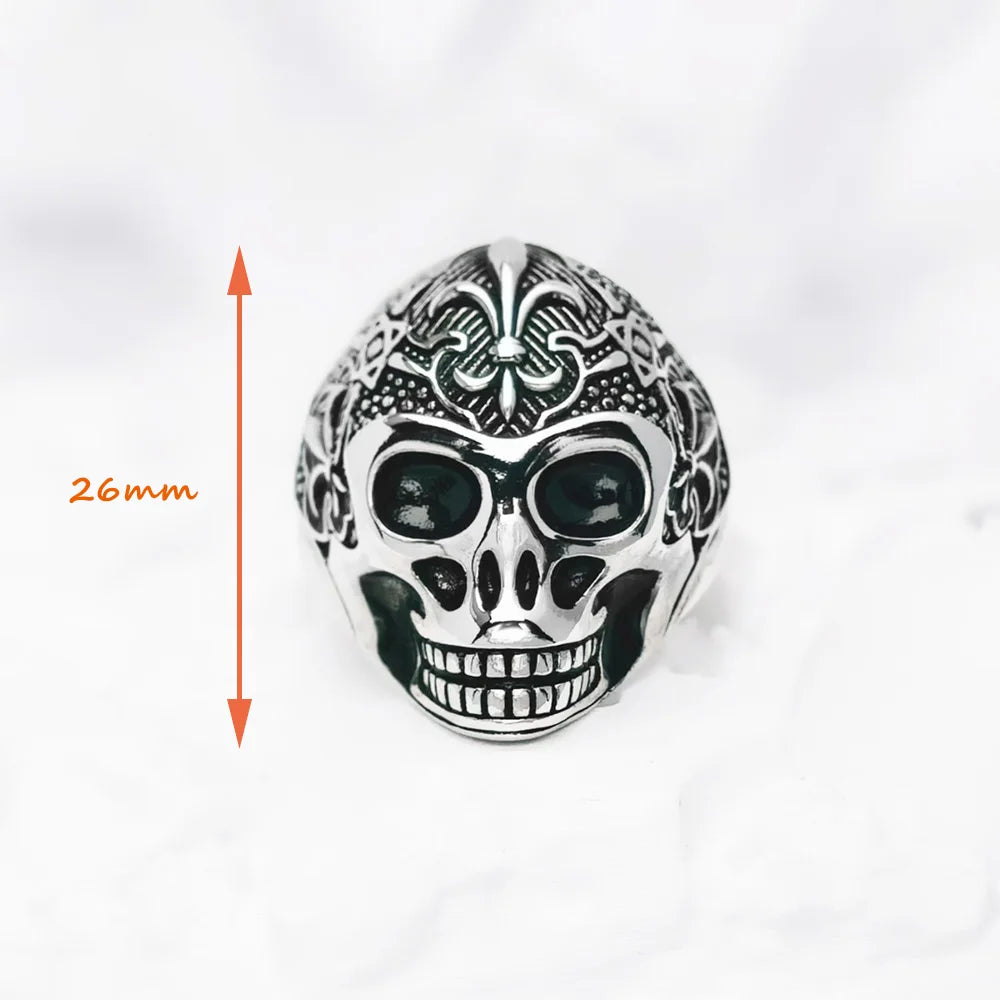 Ring aus 925er Sterlingsilber, Totenkopf mit schwarzen Augen und floralen Verzierungen