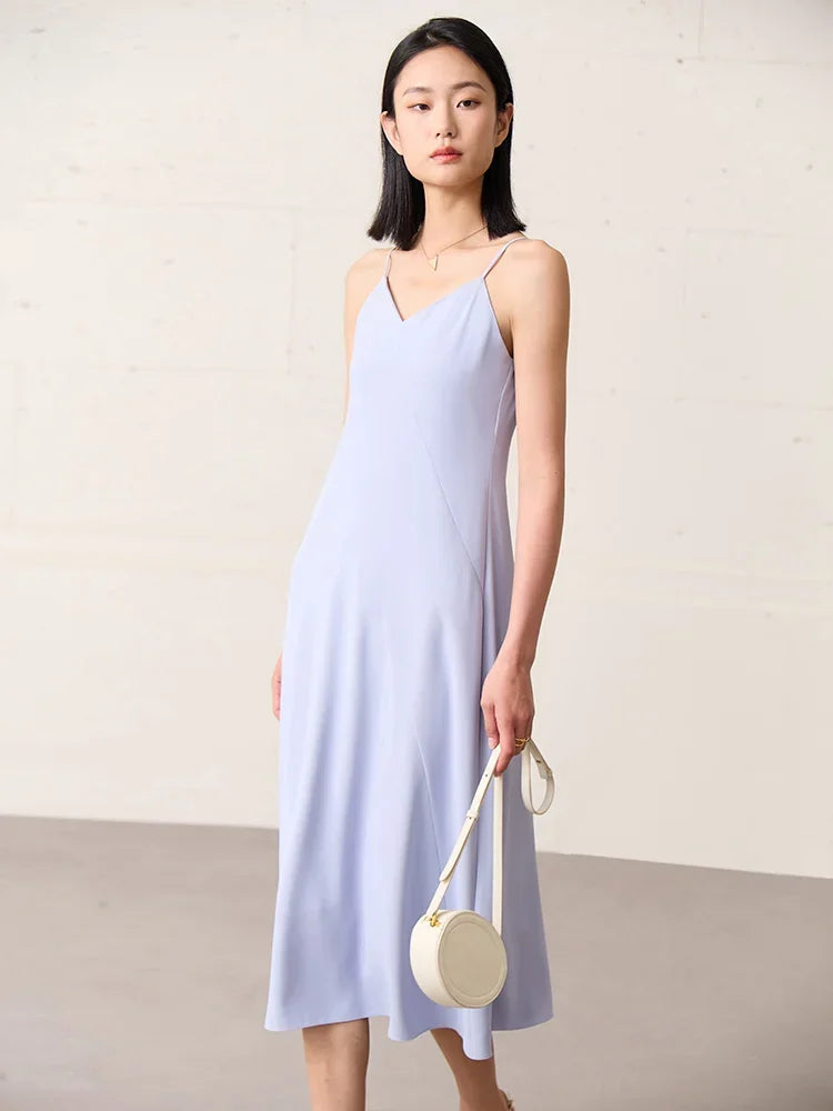 Schlankes Damen Chiffon Kleid Mit Elegantem V Ausschnitt