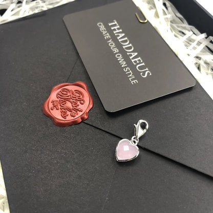 Rosa Herz-Charm aus 925 Sterling Silber an Karabiner-Schlaufe