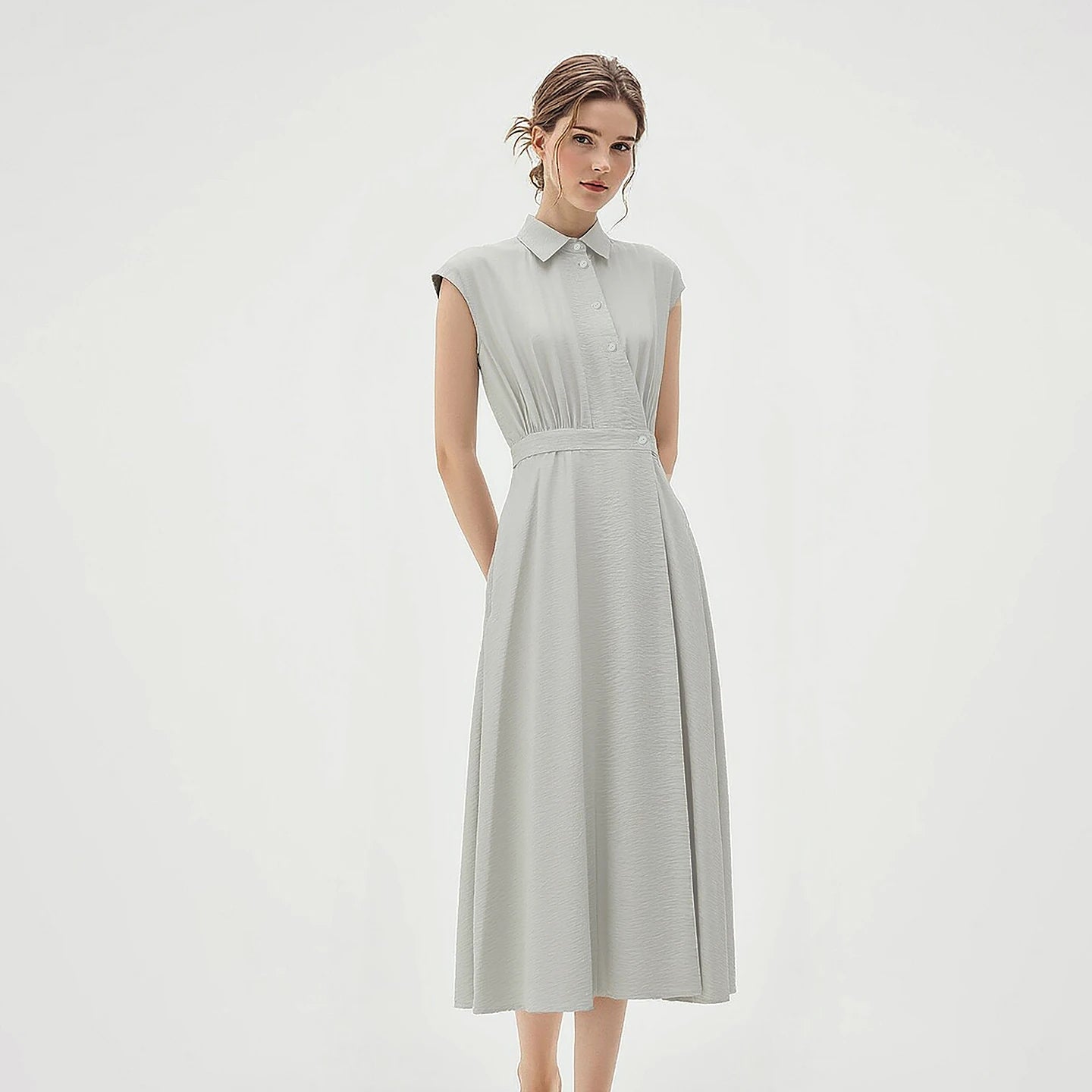 Elegantes Damen Midikleid Mit Reverskragen Ideal Für Büro Und Sommer
