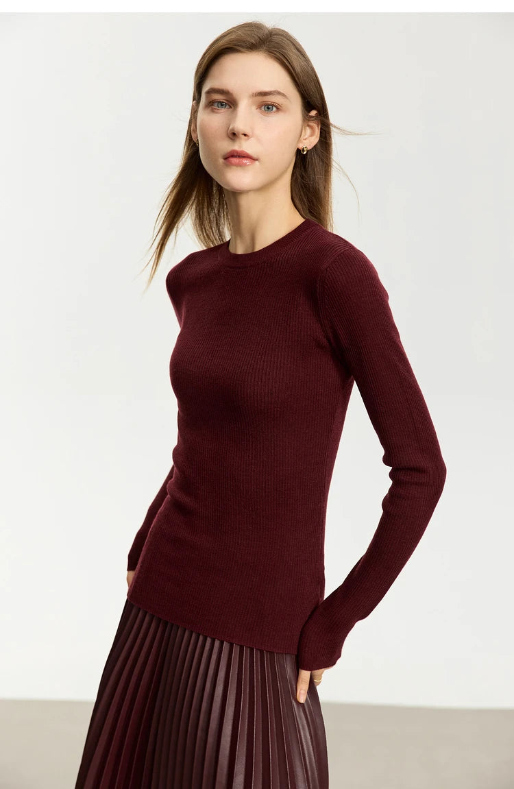 Damen-Rollkragenpullover 100 % Wolle Slim Fit elastisch Winter