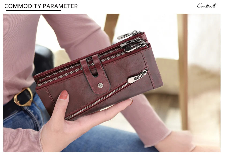 Damen Echtleder Lange Geldbörse Vintage Clutch Reißverschluss Handytasche Kartenhalter